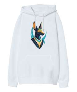 anubis mitoloji Beyaz Oversize Unisex Kapüşonlu Sweatshirt