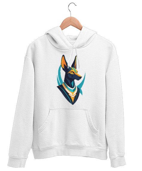 Tisho - anubis mitoloji Beyaz Unisex Kapşonlu Sweatshirt