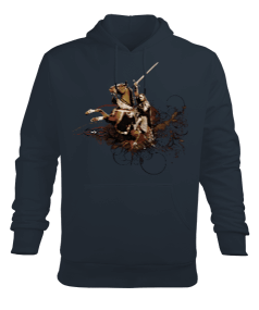 Aragorn At Üstünde Aragorn Riding a Horse Baskılı Siyah Erkek Kapüşonlu Hoodie Sweatshirt