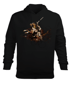 Aragorn At Üstünde Aragorn Riding a Horse Baskılı Siyah Erkek Kapüşonlu Hoodie Sweatshirt