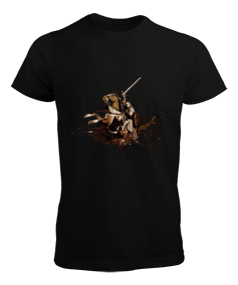 Aragorn At Üstünde Yüzüklerin Efendisi Baskılı Siyah Erkek Tişört