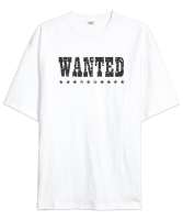 Aranıyor - Wanted - Vahşi Batı Beyaz Oversize Unisex Tişört - Thumbnail