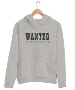 Aranıyor - Wanted - Vahşi Batı Gri Unisex Kapşonlu Sweatshirt