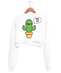 Arkası kaktüs baskılı kadın crop sweat Kadın Crop Sweatshirt - Thumbnail