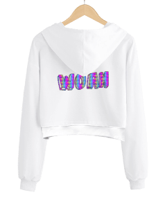 arkası woah baskılı Kadın Crop Hoodie Kapüşonlu Sweatshirt