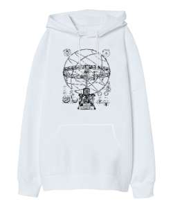 Armillary Sphere - Zodiac - Horoscope- Astroloji Beyaz Oversize Unisex Kapüşonlu Sweatshirt