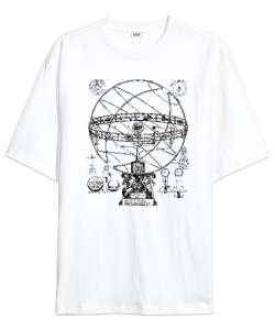 Armillary Sphere - Zodiac - Horoscope- Astroloji Beyaz Oversize Unisex Tişört