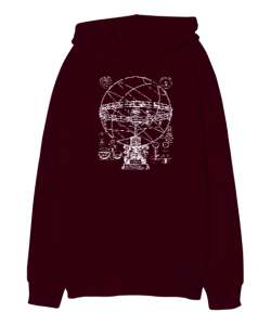 Armillary Sphere - Zodiac - Horoscope - Astroloji Bordo Oversize Unisex Kapüşonlu Sweatshirt