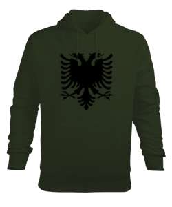Arnavutluk,albania,Arnavutluk Bayrağı,Arnavutluk logosu,albania flag. Haki Yeşili Erkek Kapüşonlu Hoodie Sweatshirt