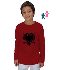 Arnavutluk,albania,Arnavutluk Bayrağı,Arnavutluk logosu,albania flag. Kırmızı Çocuk Unisex Uzunkollu