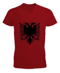 Arnavutluk,albania,Arnavutluk Bayrağı,Arnavutluk logosu,albania flag. Kırmızı Erkek Kısa Kol V Yaka Tişört