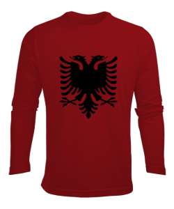 Arnavutluk,albania,Arnavutluk Bayrağı,Arnavutluk logosu,albania flag. Kırmızı Erkek Uzun Kol Yazlık Tişört