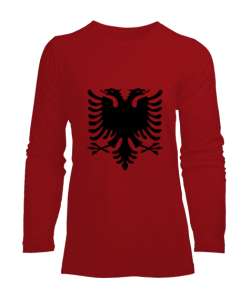 Arnavutluk,albania,Arnavutluk Bayrağı,Arnavutluk logosu,albania flag. Kırmızı Kadın Uzun Kol Tişört