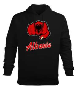 Arnavutluk,albania,Arnavutluk Bayrağı,Arnavutluk logosu,albania flag. Siyah Erkek Kapüşonlu Hoodie Sweatshirt