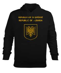 Arnavutluk,albania,Arnavutluk Bayrağı,Arnavutluk logosu,albania flag. Siyah Erkek Kapüşonlu Hoodie Sweatshirt