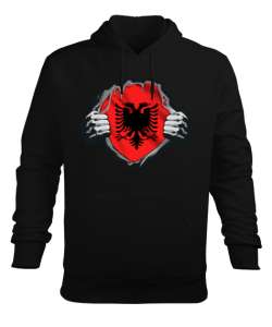 Arnavutluk,albania,Arnavutluk Bayrağı,Arnavutluk logosu,albania flag. Siyah Erkek Kapüşonlu Hoodie Sweatshirt