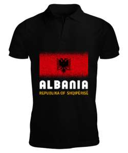 Arnavutluk,albania,Arnavutluk Bayrağı,Arnavutluk logosu,albania flag Siyah Erkek Kısa Kol Polo Yaka