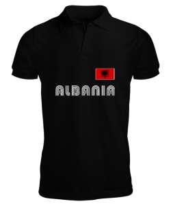 Arnavutluk,albania,Arnavutluk Bayrağı,Arnavutluk logosu,albania flag. Siyah Erkek Kısa Kol Polo Yaka