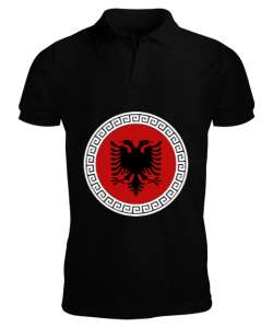 Arnavutluk,albania,Arnavutluk Bayrağı,Arnavutluk logosu,albania flag. Siyah Erkek Kısa Kol Polo Yaka