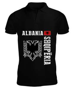 Arnavutluk,albania,Arnavutluk Bayrağı,Arnavutluk logosu,albania flag. Siyah Erkek Kısa Kol Polo Yaka