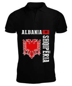 Arnavutluk,albania,Arnavutluk Bayrağı,Arnavutluk logosu,albania flag. Siyah Erkek Kısa Kol Polo Yaka