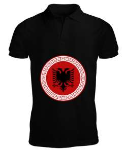 Arnavutluk,albania,Arnavutluk Bayrağı,Arnavutluk logosu,albania flag. Siyah Erkek Kısa Kol Polo Yaka