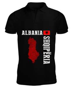 Arnavutluk,albania,Arnavutluk Bayrağı,Arnavutluk logosu,albania flag. Siyah Erkek Kısa Kol Polo Yaka