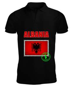 Arnavutluk,albania,Arnavutluk Bayrağı,Arnavutluk logosu,albania flag. Siyah Erkek Kısa Kol Polo Yaka