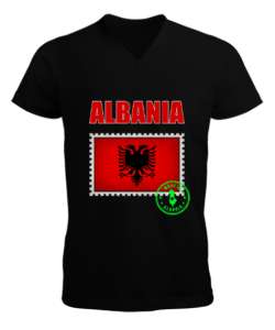 Arnavutluk,albania,Arnavutluk Bayrağı,Arnavutluk logosu,albania flag. Siyah Erkek Kısa Kol V Yaka Tişört