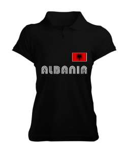 Arnavutluk,albania,Arnavutluk Bayrağı,Arnavutluk logosu,albania flag. Siyah Kadın Polo Yaka Tişört