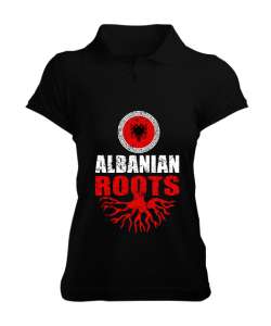 Arnavutluk,albania,Arnavutluk Bayrağı,Arnavutluk logosu,albania flag. Siyah Kadın Polo Yaka Tişört