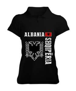 Arnavutluk,albania,Arnavutluk Bayrağı,Arnavutluk logosu,albania flag. Siyah Kadın Polo Yaka Tişört