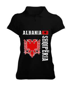 Arnavutluk,albania,Arnavutluk Bayrağı,Arnavutluk logosu,albania flag. Siyah Kadın Polo Yaka Tişört