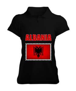 Arnavutluk,albania,Arnavutluk Bayrağı,Arnavutluk logosu,albania flag. Siyah Kadın Polo Yaka Tişört