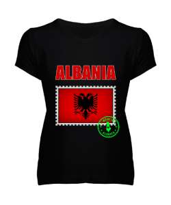 Arnavutluk,albania,Arnavutluk Bayrağı,Arnavutluk logosu,albania flag. Siyah Kadın V Yaka Tişört