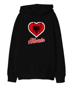 Arnavutluk,albania,Arnavutluk Bayrağı,Arnavutluk logosu,albania flag Siyah Oversize Unisex Kapüşonlu Sweatshirt