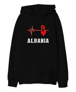 Arnavutluk,albania,Arnavutluk Bayrağı,Arnavutluk logosu,albania flag. Siyah Oversize Unisex Kapüşonlu Sweatshirt