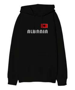 Arnavutluk,albania,Arnavutluk Bayrağı,Arnavutluk logosu,albania flag. Siyah Oversize Unisex Kapüşonlu Sweatshirt