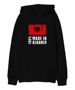 Arnavutluk,albania,Arnavutluk Bayrağı,Arnavutluk logosu,albania flag. Siyah Oversize Unisex Kapüşonlu Sweatshirt