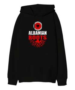 Arnavutluk,albania,Arnavutluk Bayrağı,Arnavutluk logosu,albania flag. Siyah Oversize Unisex Kapüşonlu Sweatshirt