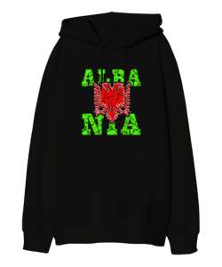 Arnavutluk,albania,Arnavutluk Bayrağı,Arnavutluk logosu,albania flag. Siyah Oversize Unisex Kapüşonlu Sweatshirt