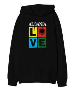 Arnavutluk,albania,Arnavutluk Bayrağı,Arnavutluk logosu,albania flag. Siyah Oversize Unisex Kapüşonlu Sweatshirt