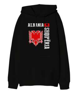 Arnavutluk,albania,Arnavutluk Bayrağı,Arnavutluk logosu,albania flag. Siyah Oversize Unisex Kapüşonlu Sweatshirt