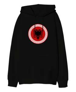 Arnavutluk,albania,Arnavutluk Bayrağı,Arnavutluk logosu,albania flag. Siyah Oversize Unisex Kapüşonlu Sweatshirt