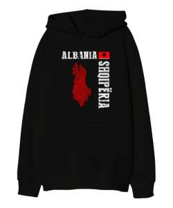 Arnavutluk,albania,Arnavutluk Bayrağı,Arnavutluk logosu,albania flag. Siyah Oversize Unisex Kapüşonlu Sweatshirt