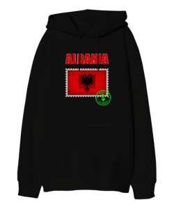 Arnavutluk,albania,Arnavutluk Bayrağı,Arnavutluk logosu,albania flag. Siyah Oversize Unisex Kapüşonlu Sweatshirt