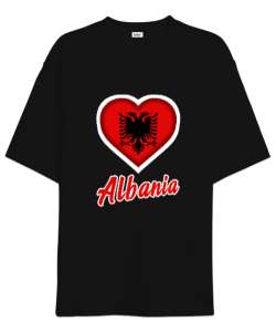 Arnavutluk,albania,Arnavutluk Bayrağı,Arnavutluk logosu,albania flag. Siyah Oversize Unisex Tişört