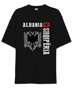 Arnavutluk,albania,Arnavutluk Bayrağı,Arnavutluk logosu,albania flag. Siyah Oversize Unisex Tişört