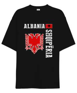 Arnavutluk,albania,Arnavutluk Bayrağı,Arnavutluk logosu,albania flag. Siyah Oversize Unisex Tişört