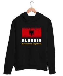 Arnavutluk,albania,Arnavutluk Bayrağı,Arnavutluk logosu,albania flag. Siyah Unisex Kapşonlu Sweatshirt